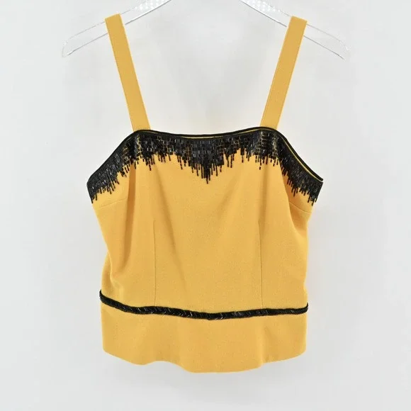 Vtg Nolan Miller Wool Beaded Jacket Tank Set Size 8 Yellow Retro Glam Hong Kong - Picture 12 of 16